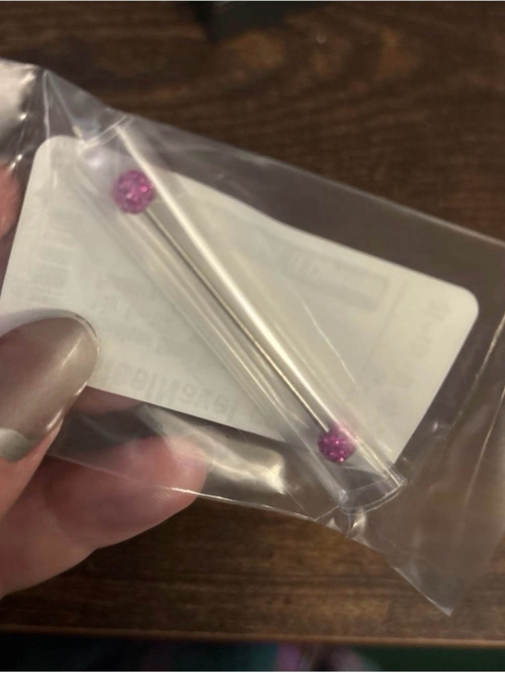 Pink Gem Accented Industrial Barbell Piercing